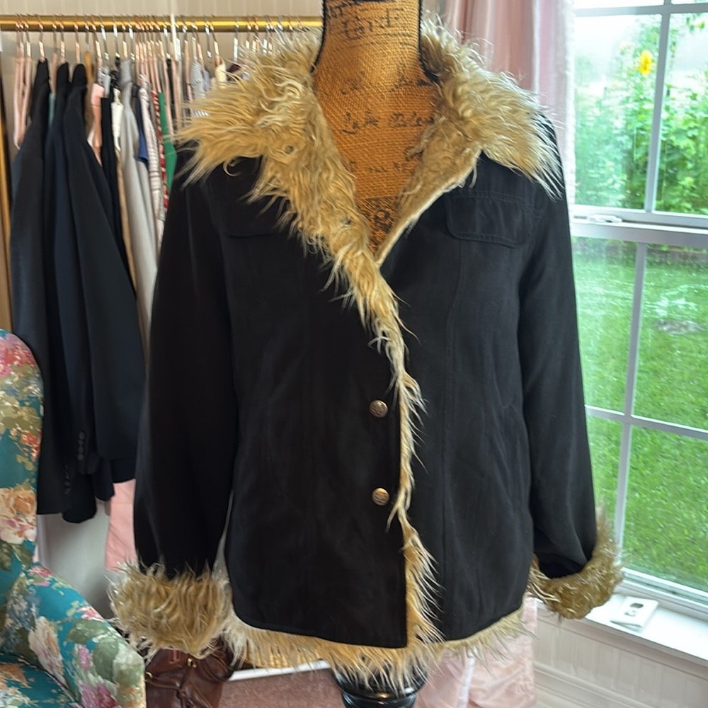 Vintage Y2K Calicat Faux Fur Black Jacket
